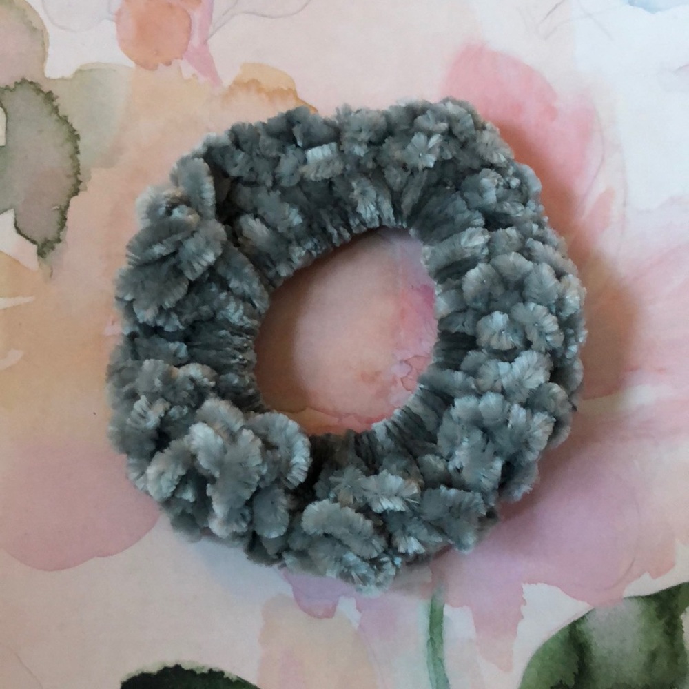 Hand crocheted velvet yarn scrunchie